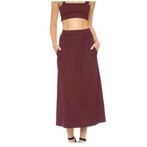 Torn by Ronny Kobo Glory Bordeaux Midi Skirt Large Red Pockets Holiday Office‎